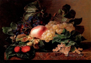  Peach Art - Grapes Strawberries A Peach Hazelnuts And Berries Johan Laurentz Jensen flower